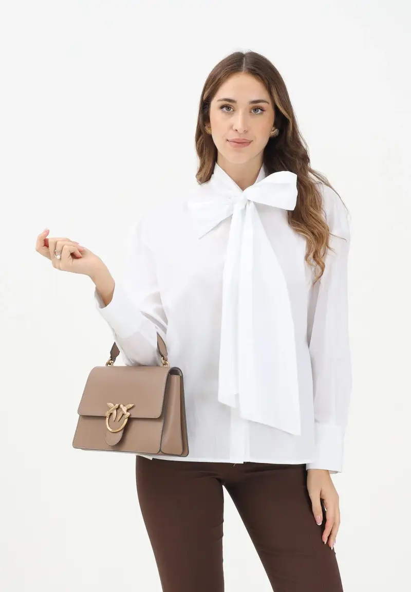 Camicia a manica lunga bianca da donna con fiocco miniatura 2