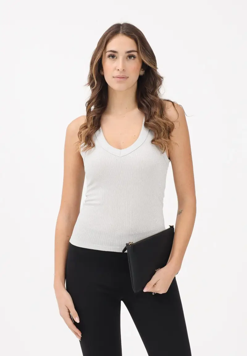 Canotta argento da donna realizzata in un tessuto lavorato con filato lamé miniatura 2