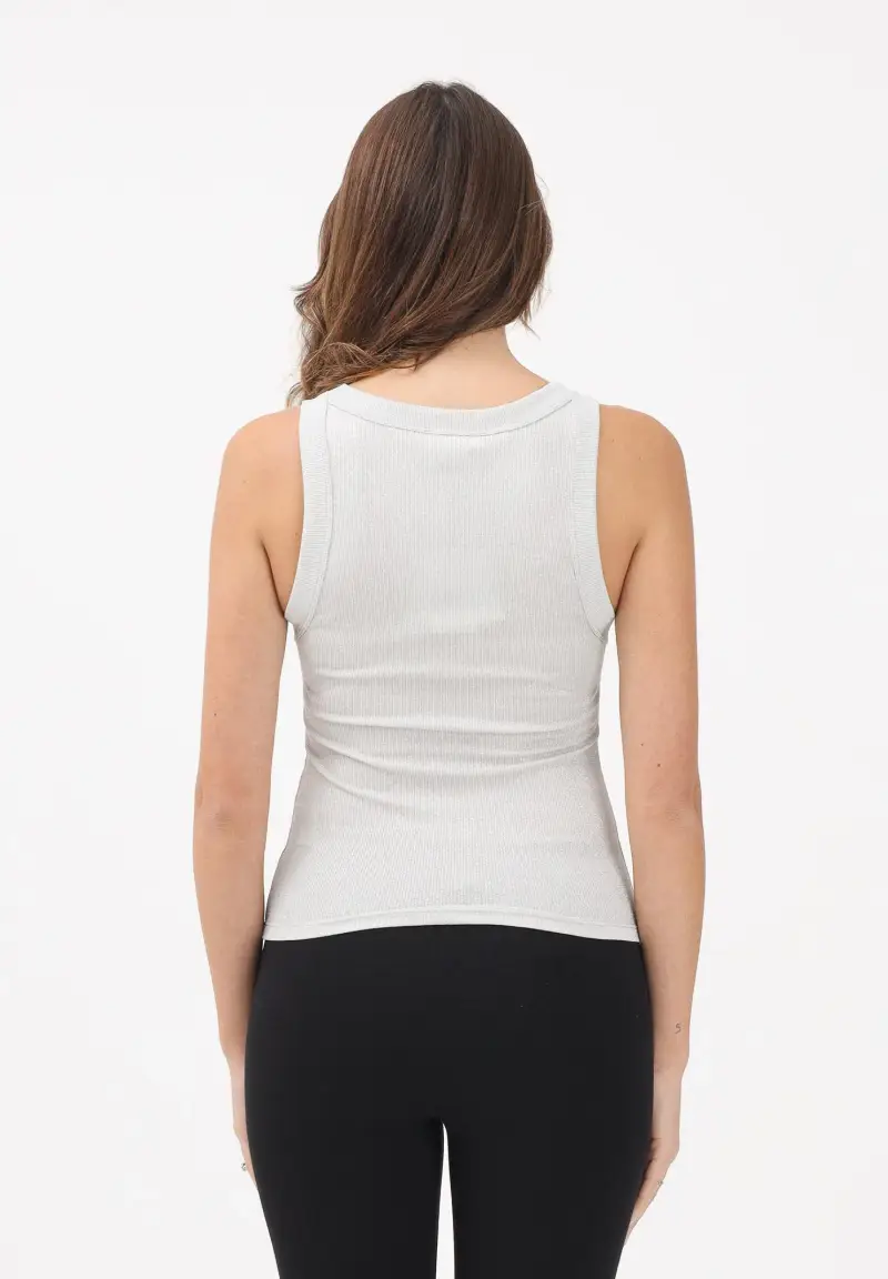 Canotta argento da donna realizzata in un tessuto lavorato con filato lamé miniatura 3