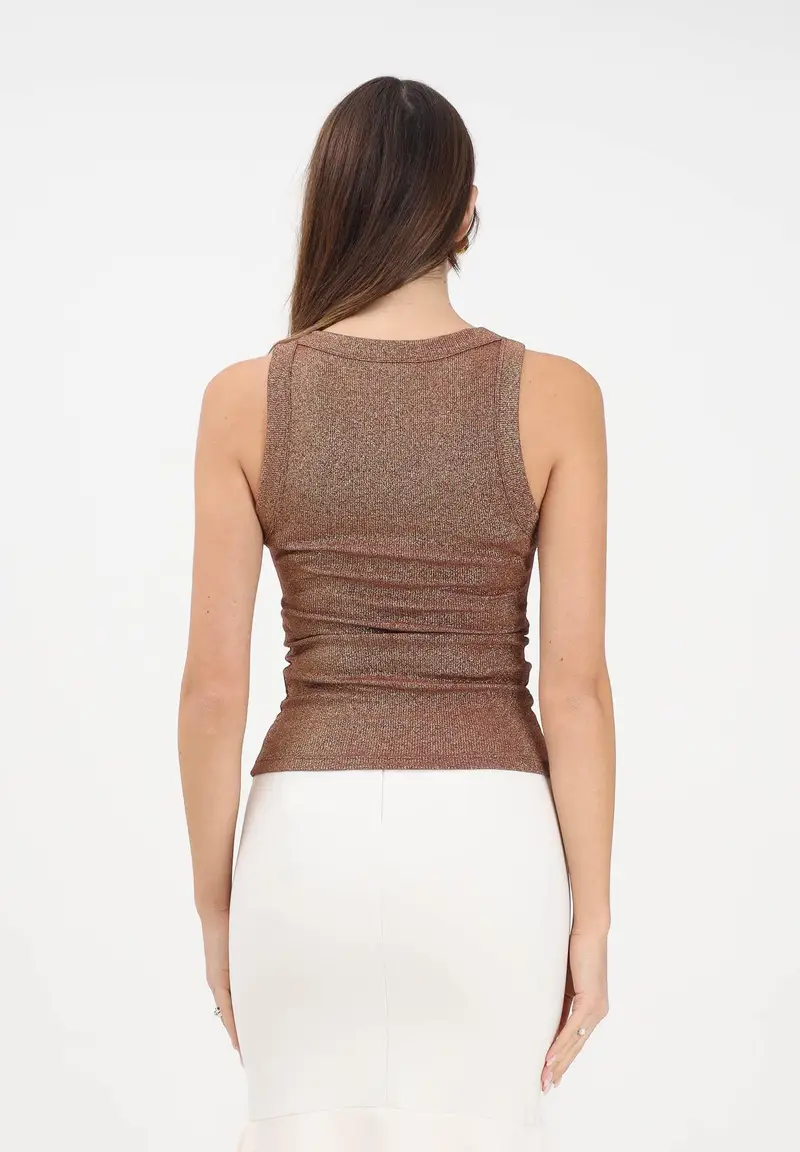 Canotta bronzo da donna realizzata in un tessuto lavorato con filato lamé miniatura 3