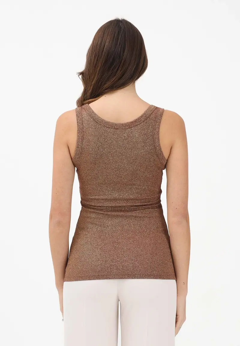 Canotta bronzo da donna realizzata in un tessuto lavorato con filato lamé miniatura 3