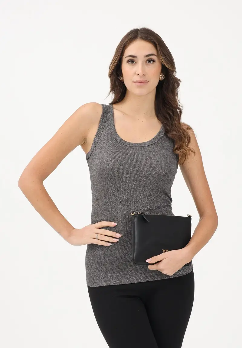 Canotta grigia da donna realizzata in un tessuto lavorato con filato lamé miniatura 2