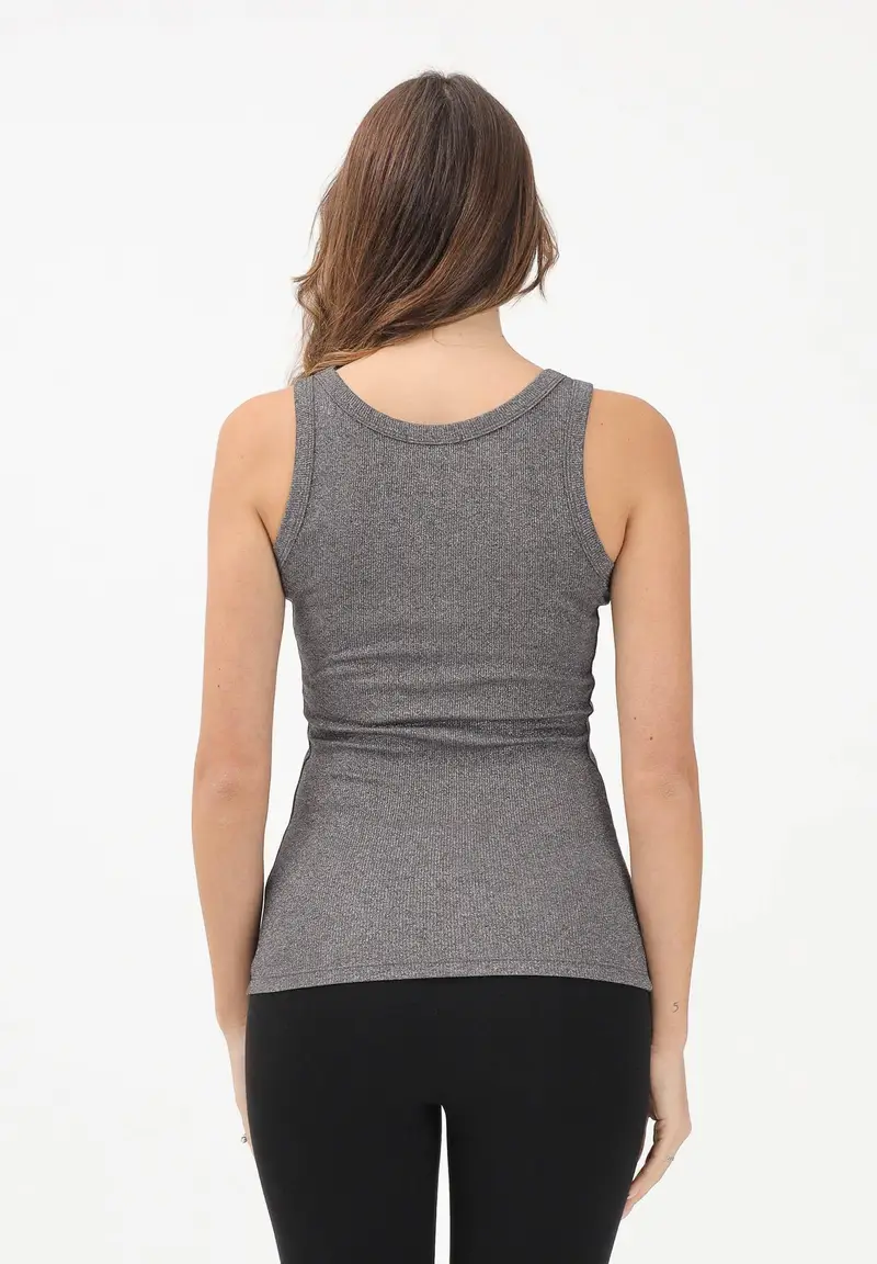 Canotta grigia da donna realizzata in un tessuto lavorato con filato lamé miniatura 3