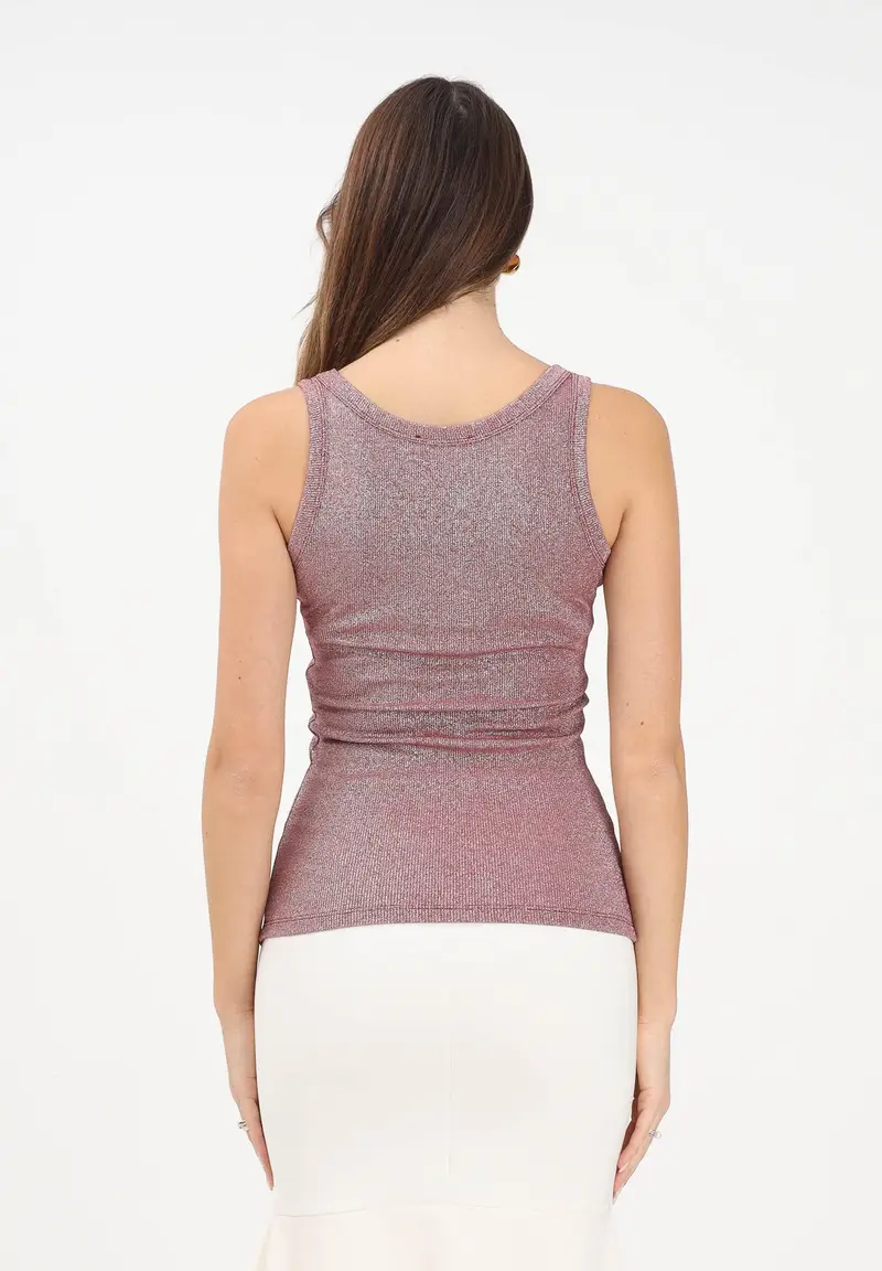 Canotta rosa da donna realizzata in un tessuto lavorato con filato lamé miniatura 3