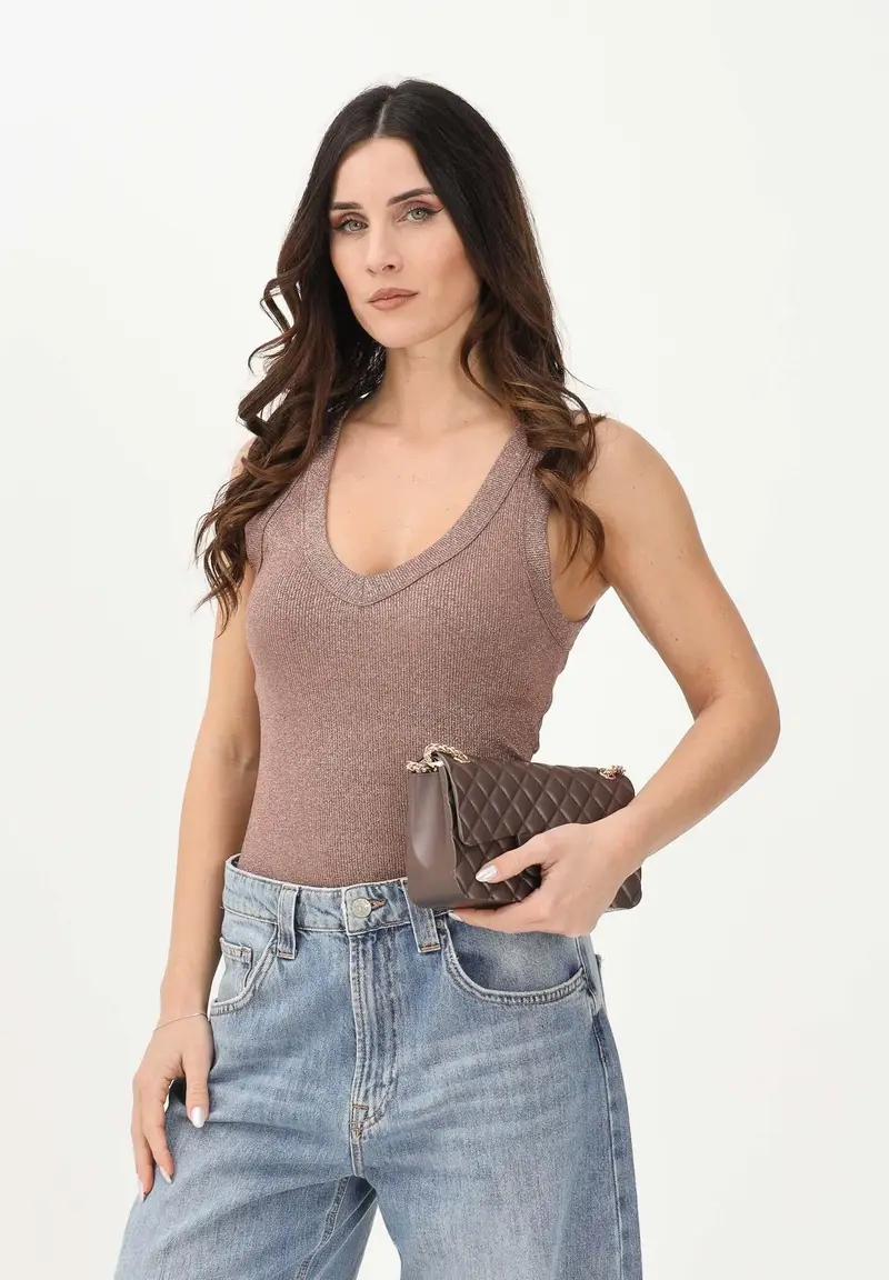 Canotta rosa da donna realizzata in un tessuto lavorato con filato lamé miniatura 2