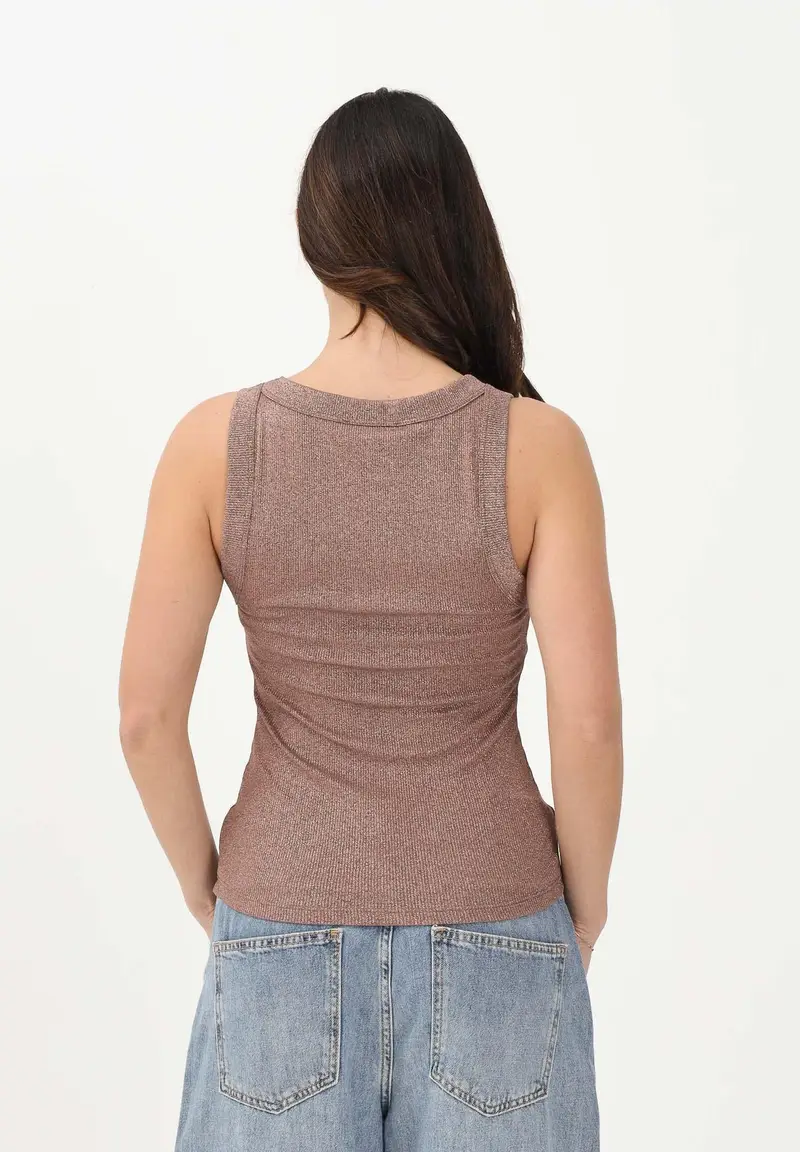 Canotta rosa da donna realizzata in un tessuto lavorato con filato lamé miniatura 3