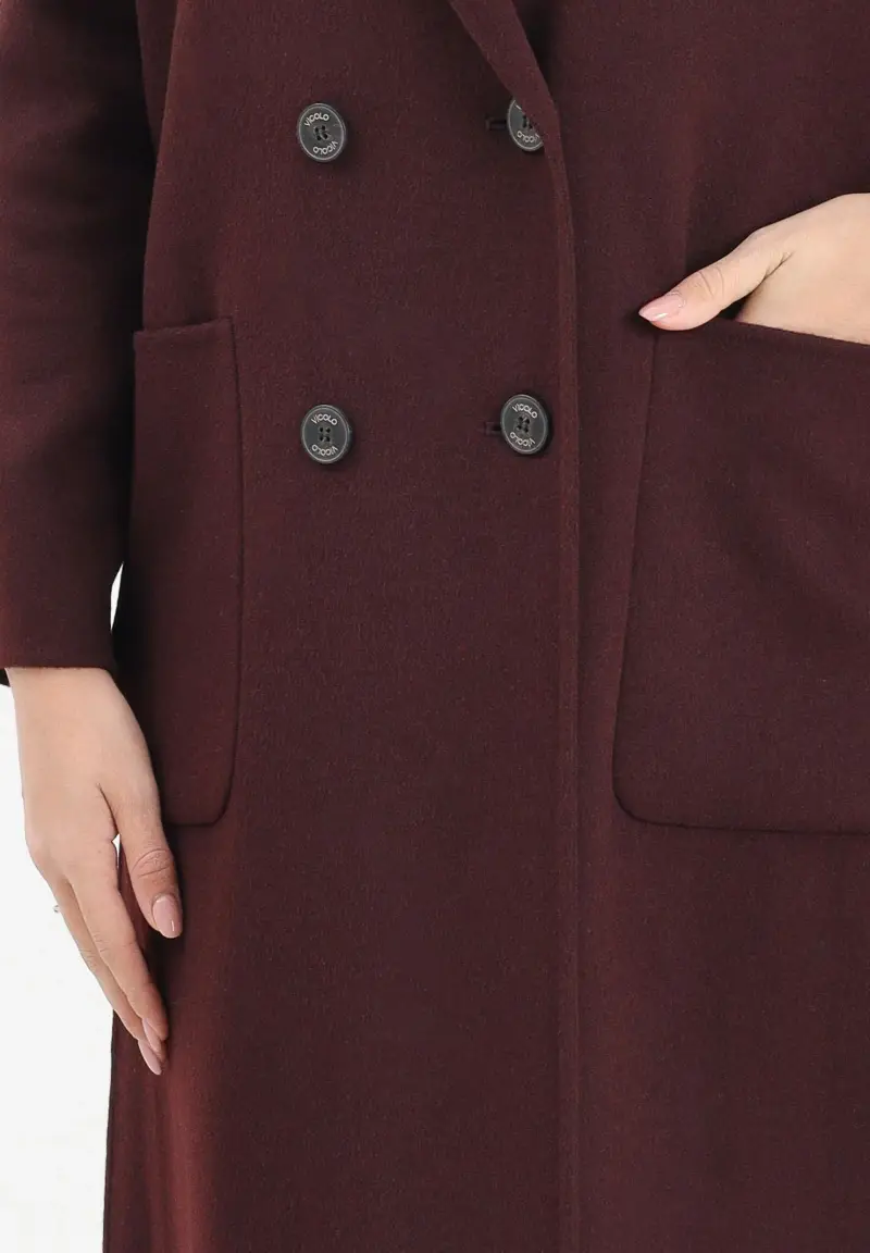 Cappotto lungo bordeaux da donna miniatura 3