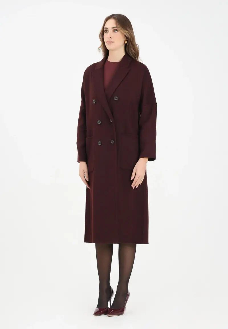 Cappotto lungo bordeaux da donna
