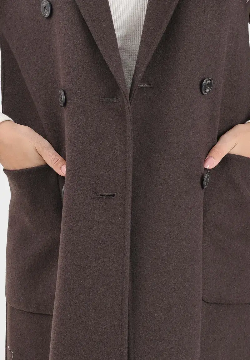 Cappotto lungo marrone da donna miniatura 3