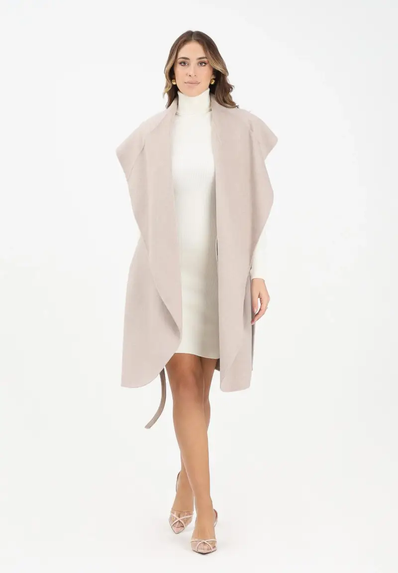 Cappotto smanicato beige da donna miniatura 2