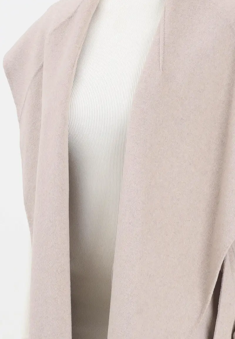 Cappotto smanicato beige da donna miniatura 3