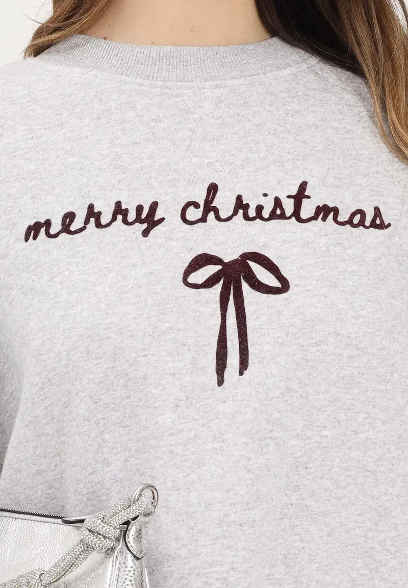 Felpa girocollo grigia da donna con ricamo miniatura 3