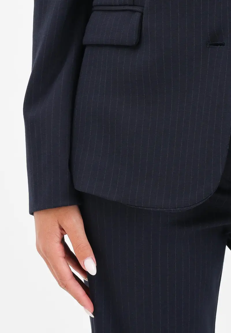 Giacca blu da donna con motivo gessato miniatura 3