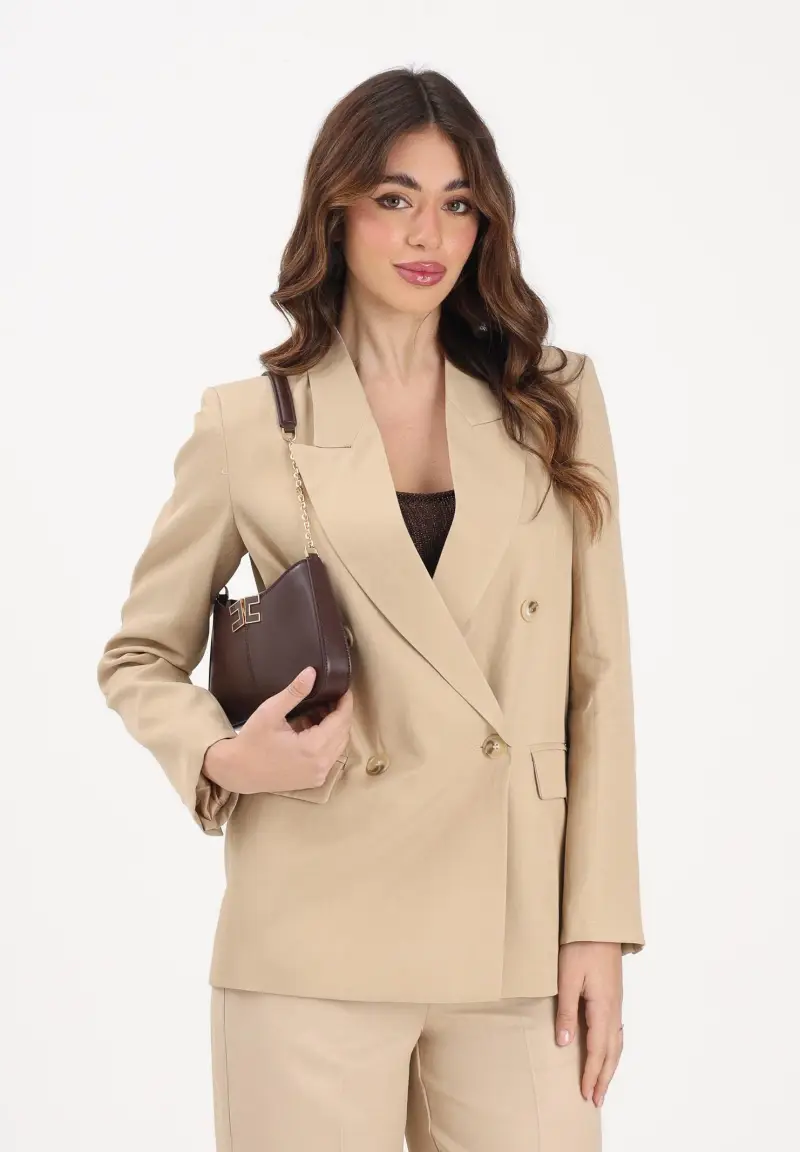 Giacca doppiopetto beige da donna miniatura 2