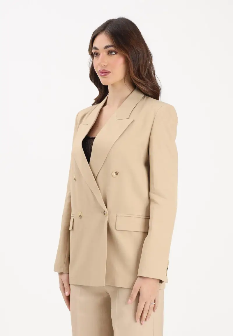 Giacca doppiopetto beige da donna