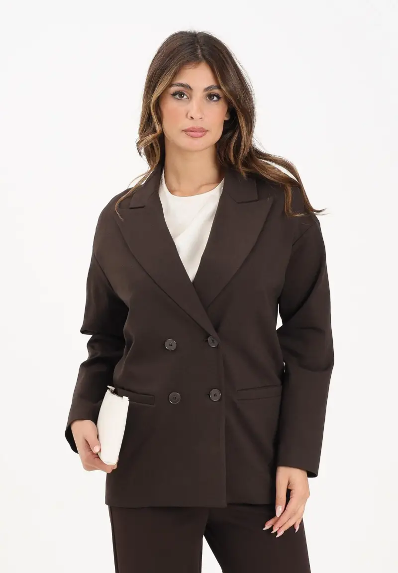 Giacca doppiopetto marrone da donna miniatura 2