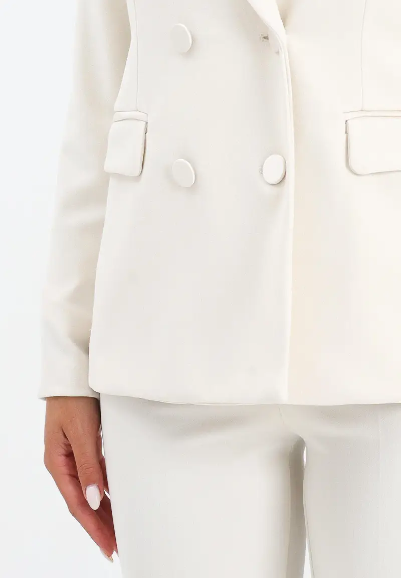 Giacca doppiopetto panna da donna con rever in raso miniatura 3