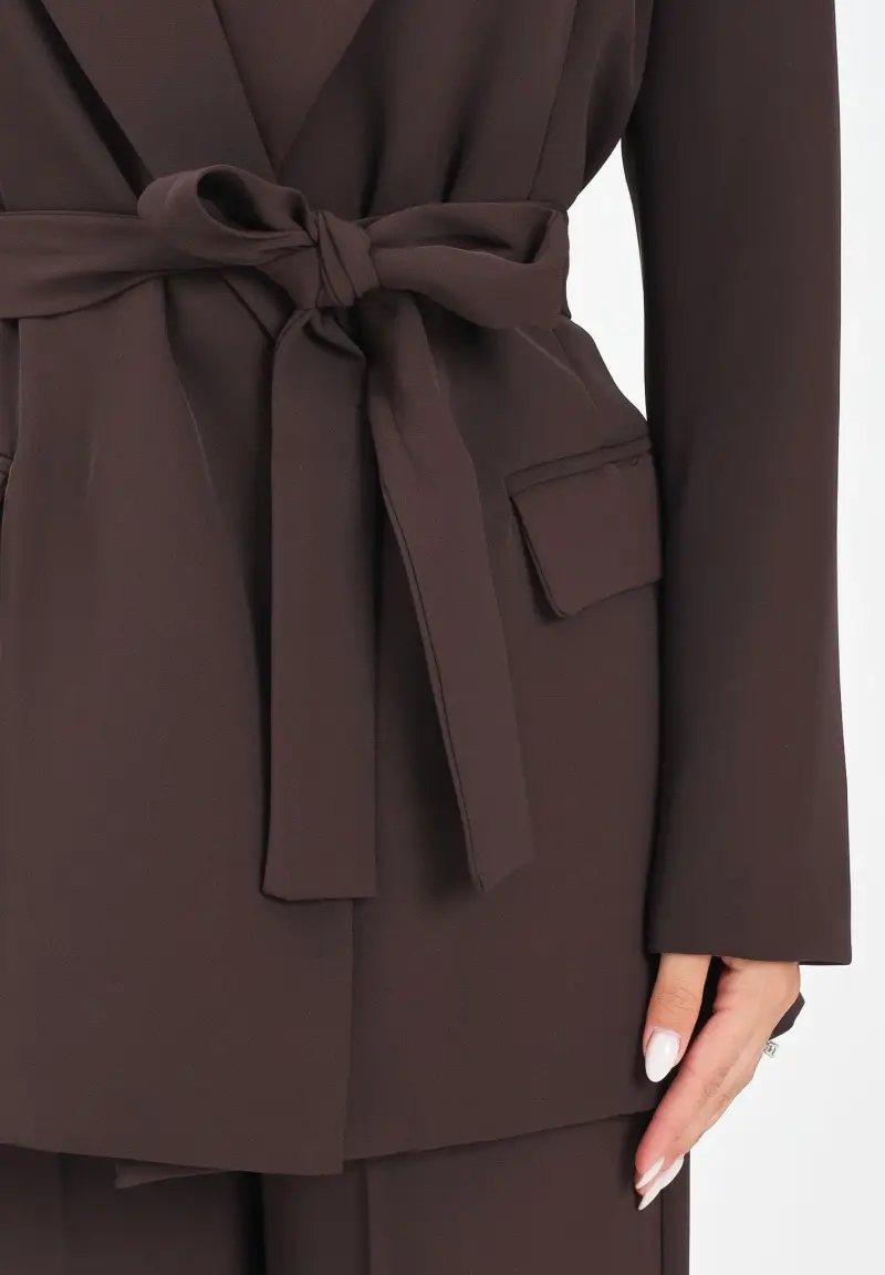 Giacca marrone da donna con cintura miniatura 3