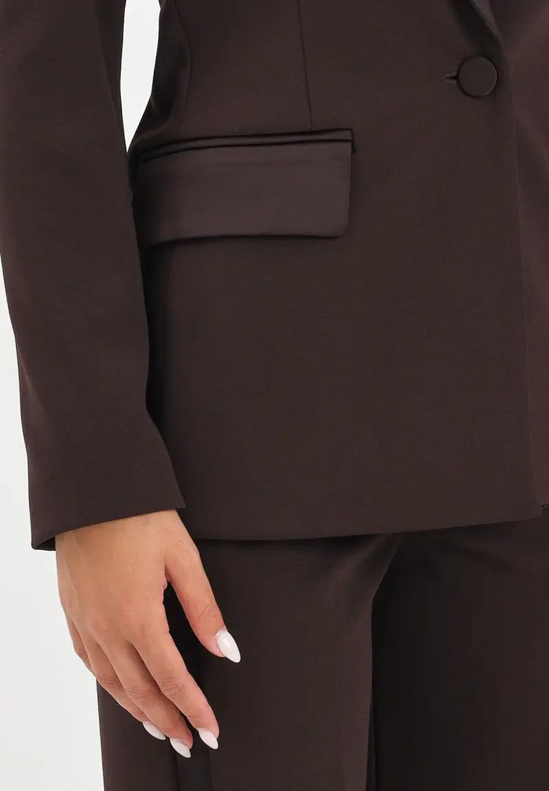 Giacca marrone da donna con inserti in raso miniatura 3