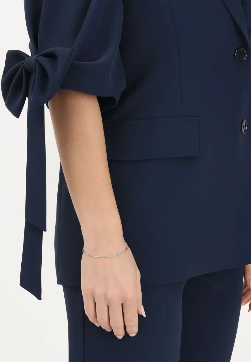 Giacca monopetto blu da donna con fiocchi miniatura 3