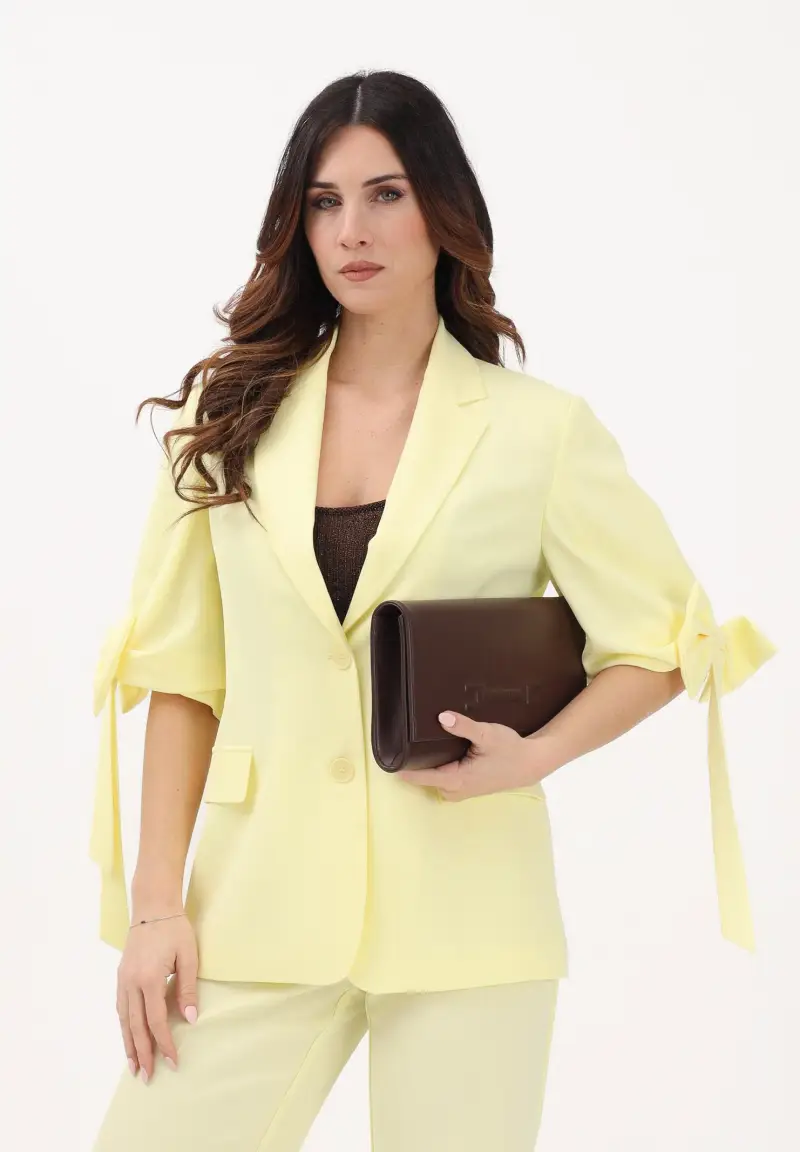 Giacca monopetto gialla da donna con fiocchi miniatura 2