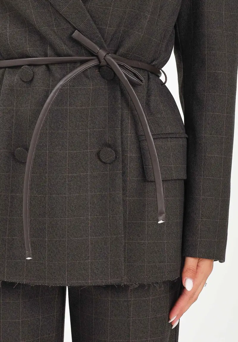 Giacca over marrone da donna con fondo a taglio vivo miniatura 3