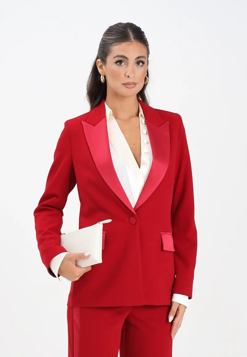 Giacca rossa da donna con inserti in raso miniatura 2