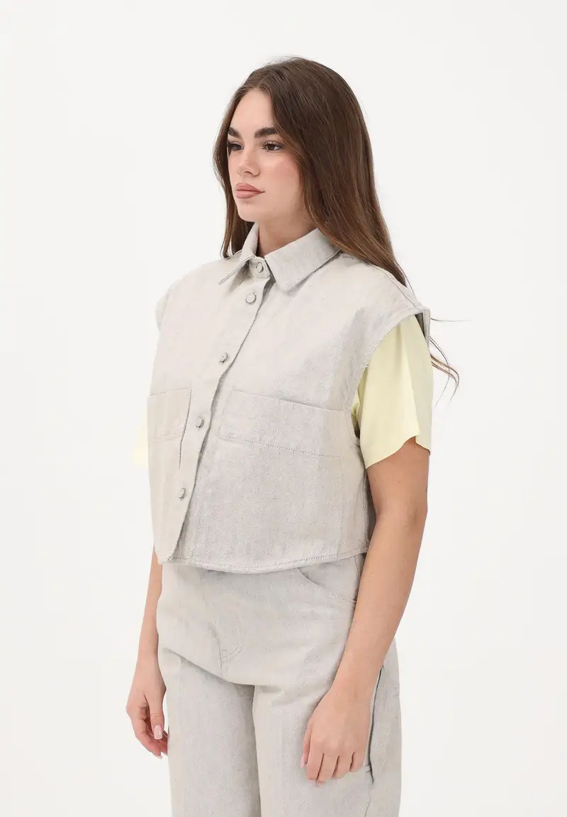Gilet in denim sabbia da donna