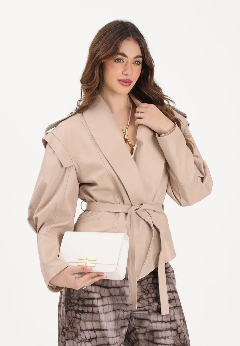 Giubbotto di pelle Marant beige da donna miniatura 2