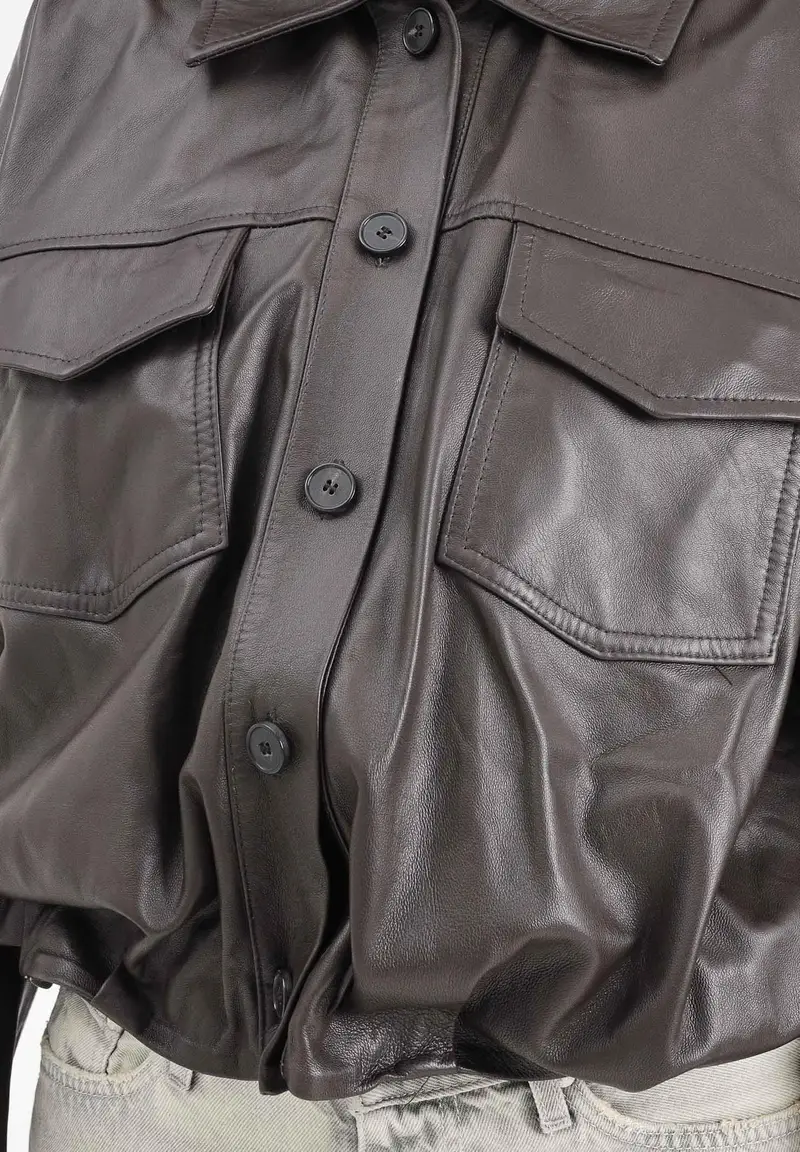 Giubbotto di pelle marrone da donna miniatura 3