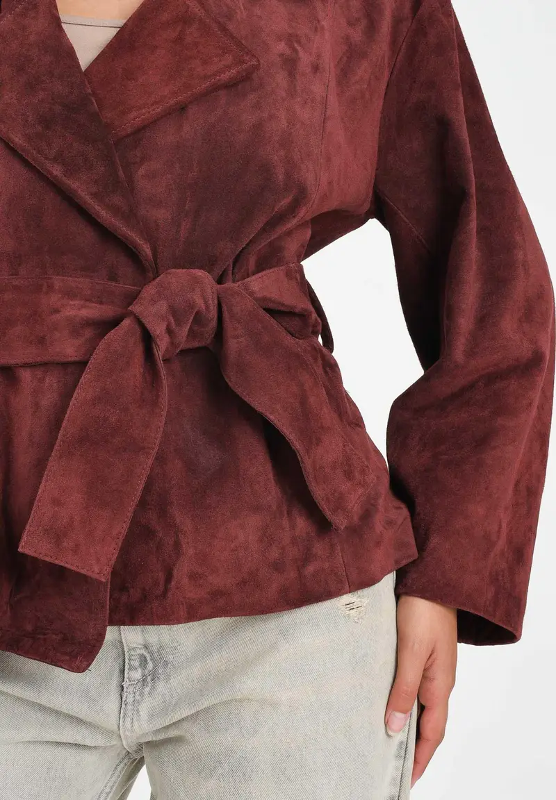 Giubbotto in camoscio bordeaux da donna miniatura 3