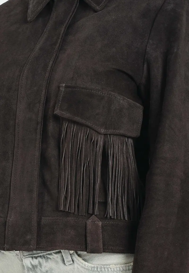 Giubbotto in pelle scamosciata marrone da donna dal design in stile western miniatura 3