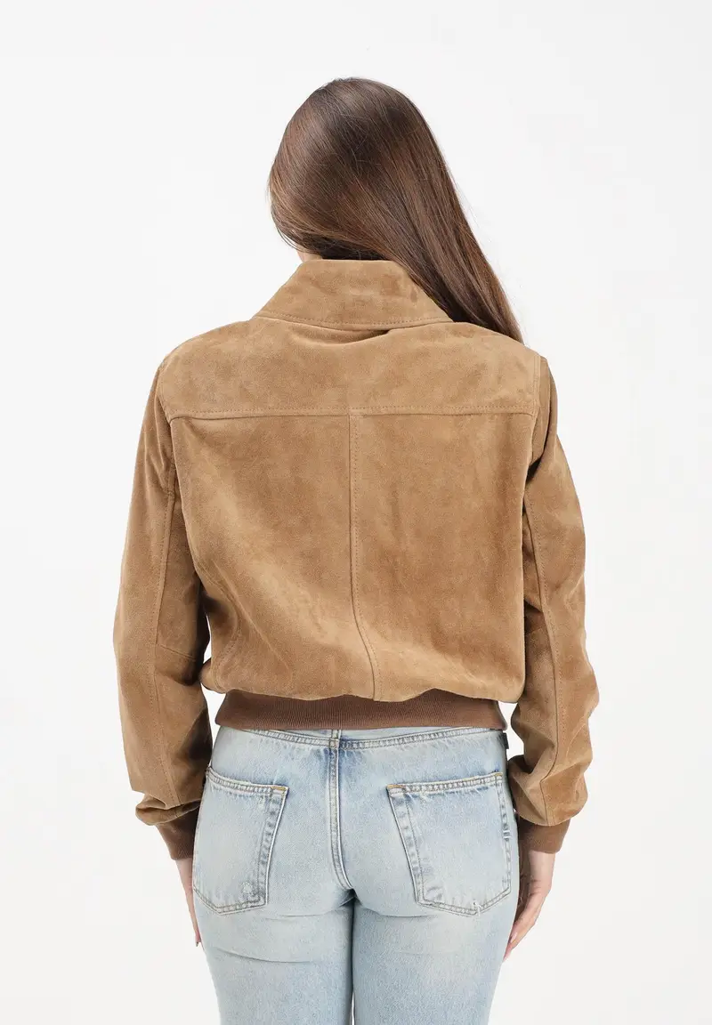 Giubbotto in suede kaki da donna miniatura 3