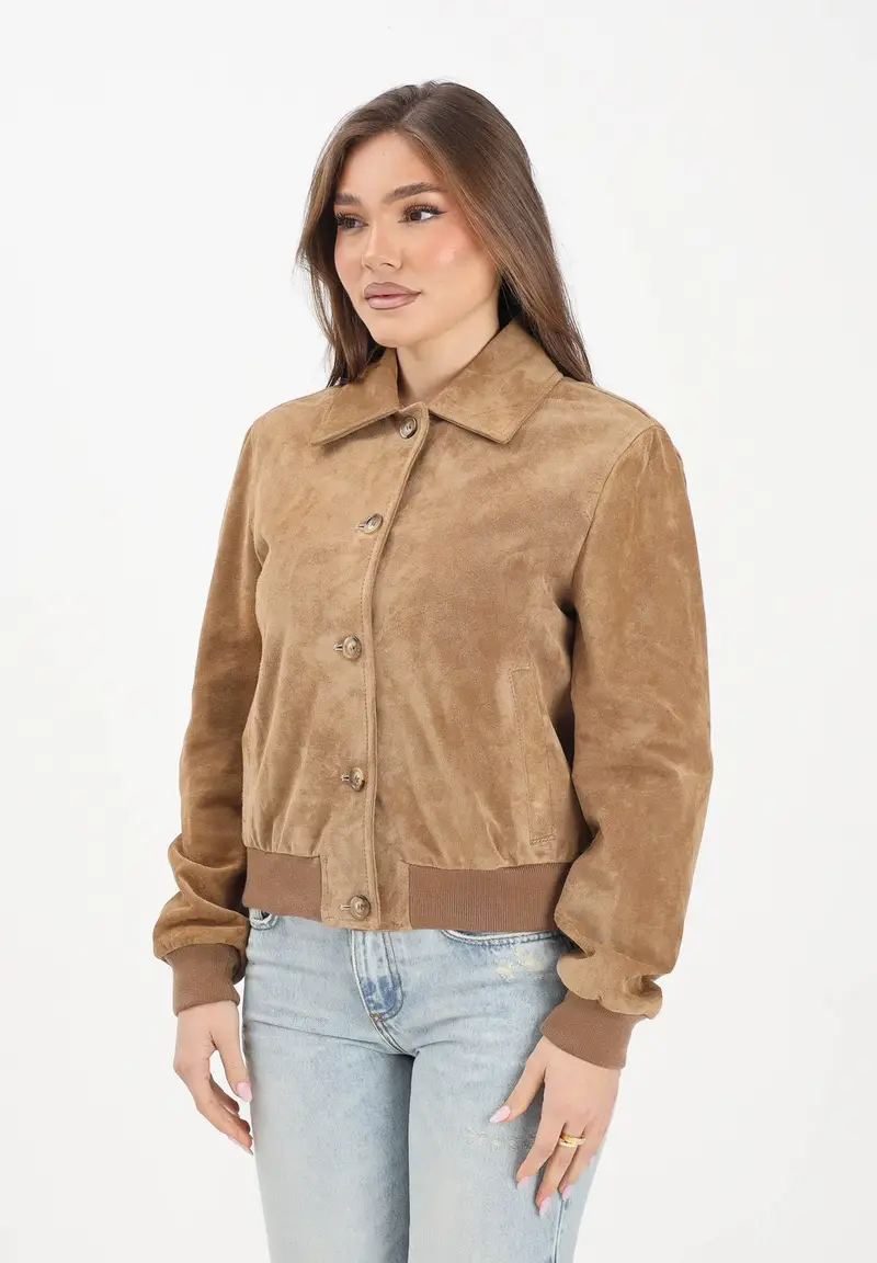 Giubbotto in suede kaki da donna