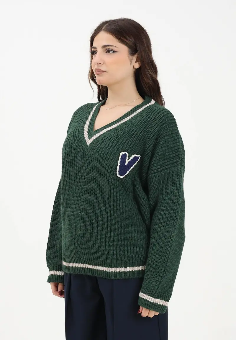 Maglioncino verde da donna con logo sul retro