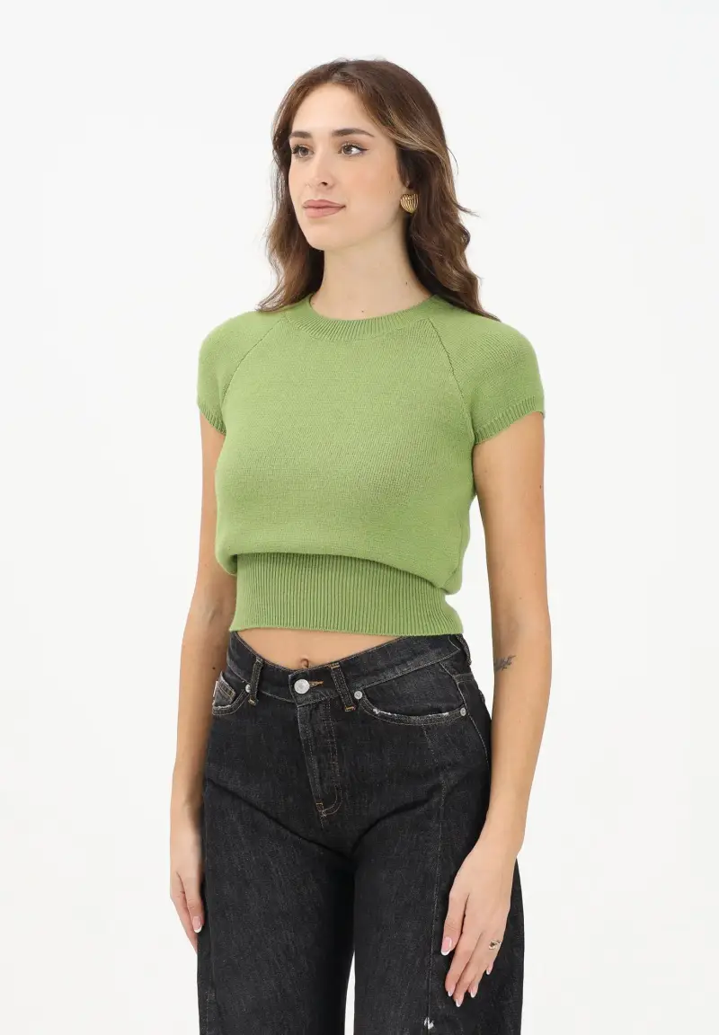 Maglioncino verde da donna con maniche corte e scollo tondo
