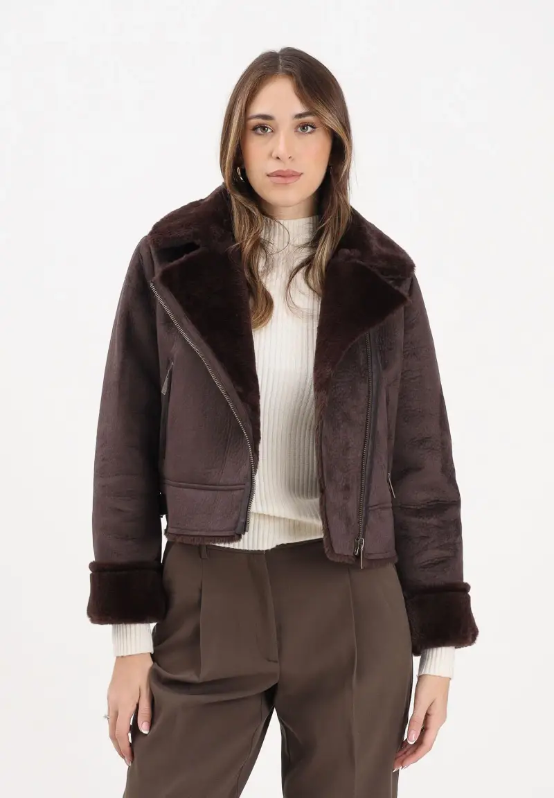 Montone corto marrone da donna miniatura 2