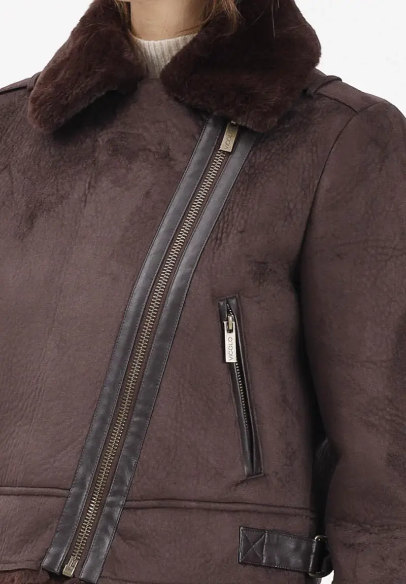 Montone corto marrone da donna miniatura 3