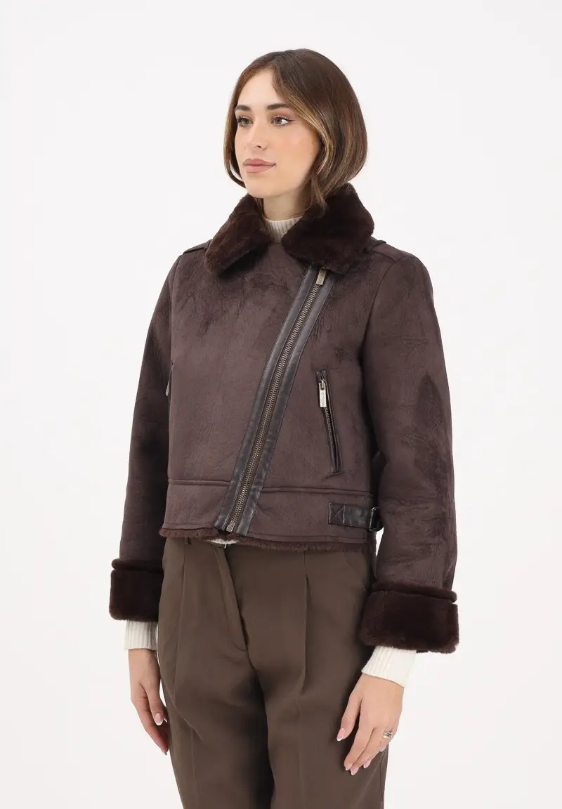 Montone corto marrone da donna