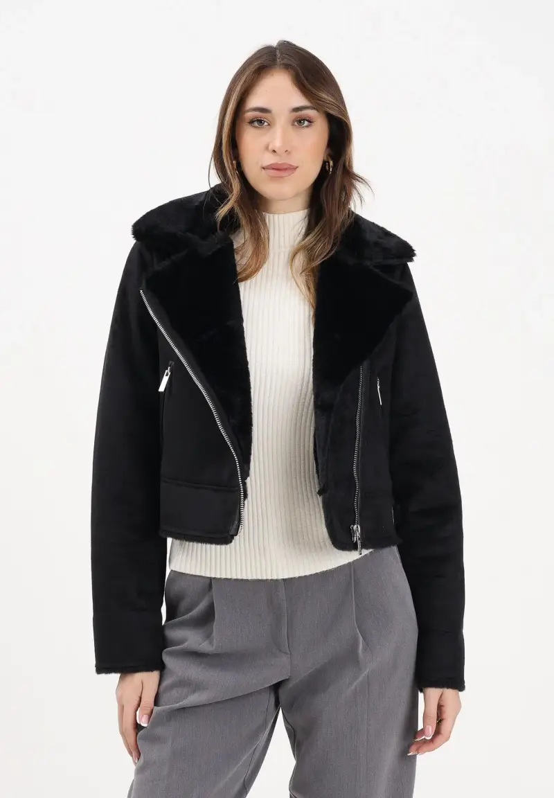 Montone corto nero da donna miniatura 2