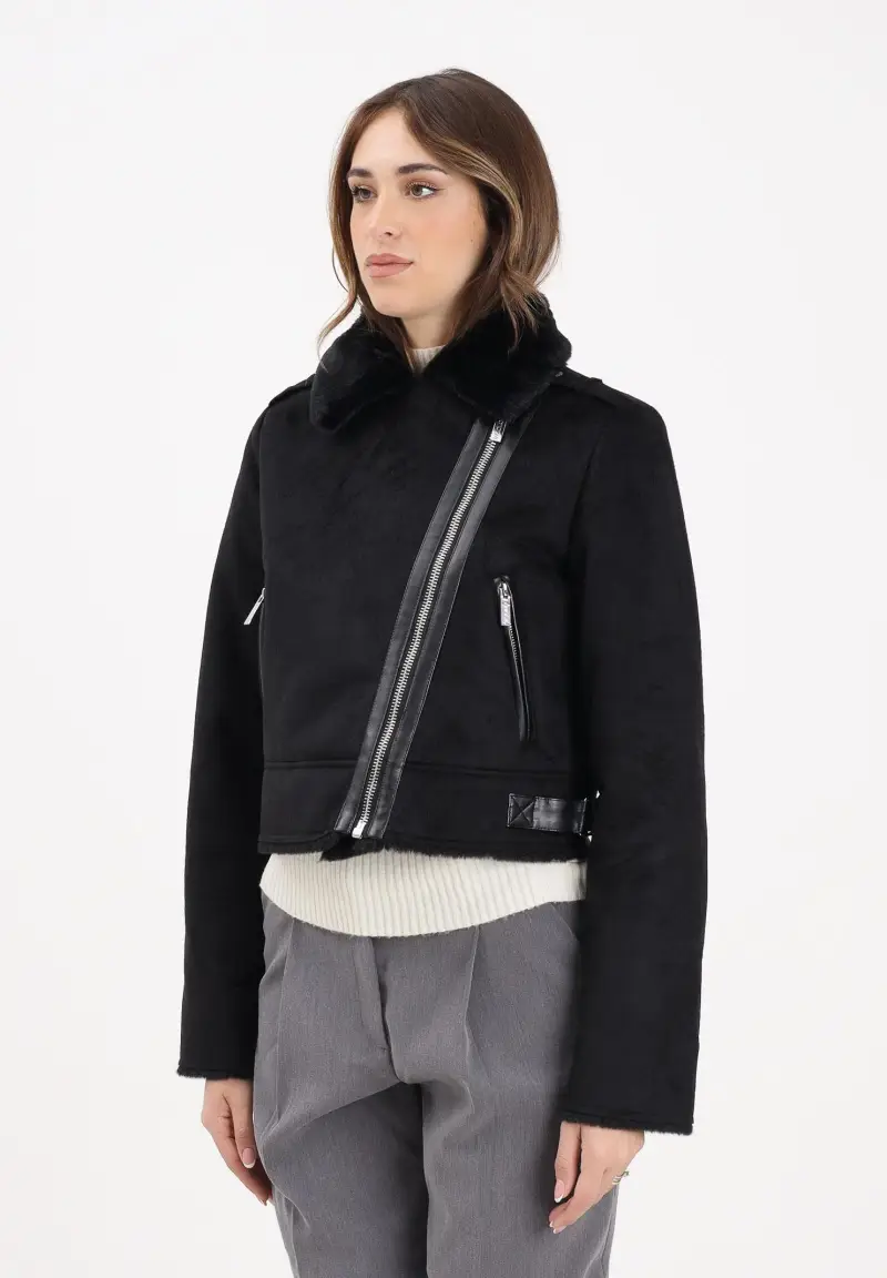 Montone corto nero da donna