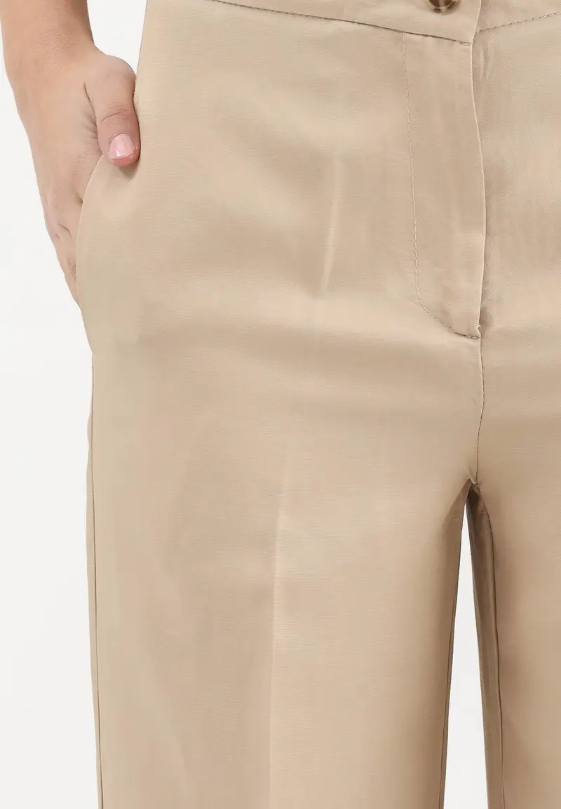 Pantalone elegante beige da donna miniatura 3