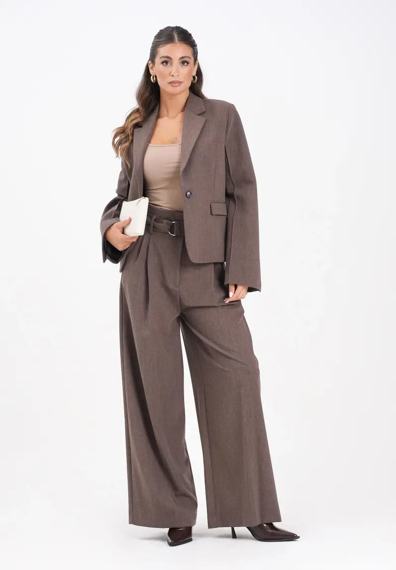 Pantalone elegante marrone da donna con pieghe miniatura 2