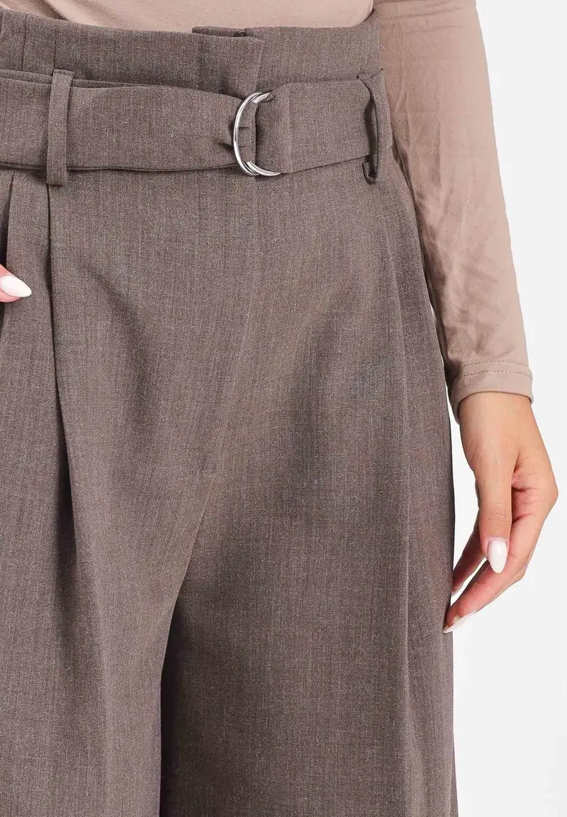 Pantalone elegante marrone da donna con pieghe miniatura 3