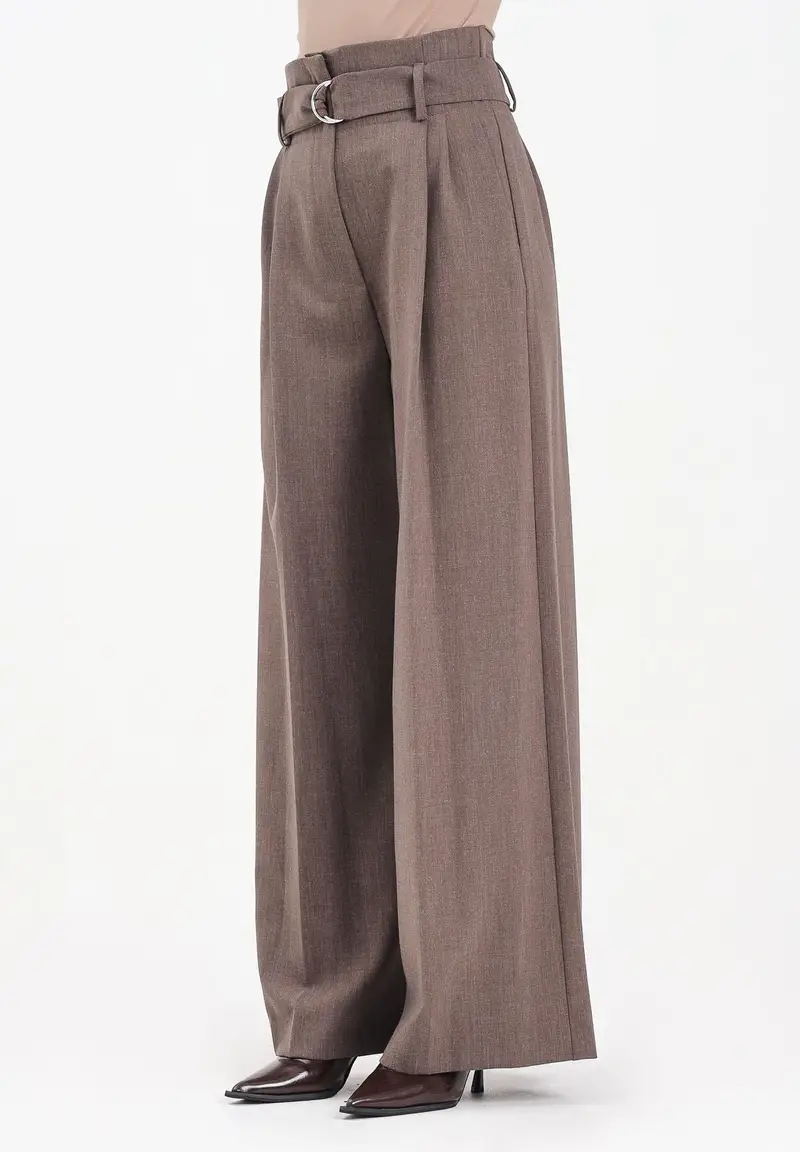 Pantalone elegante marrone da donna con pieghe
