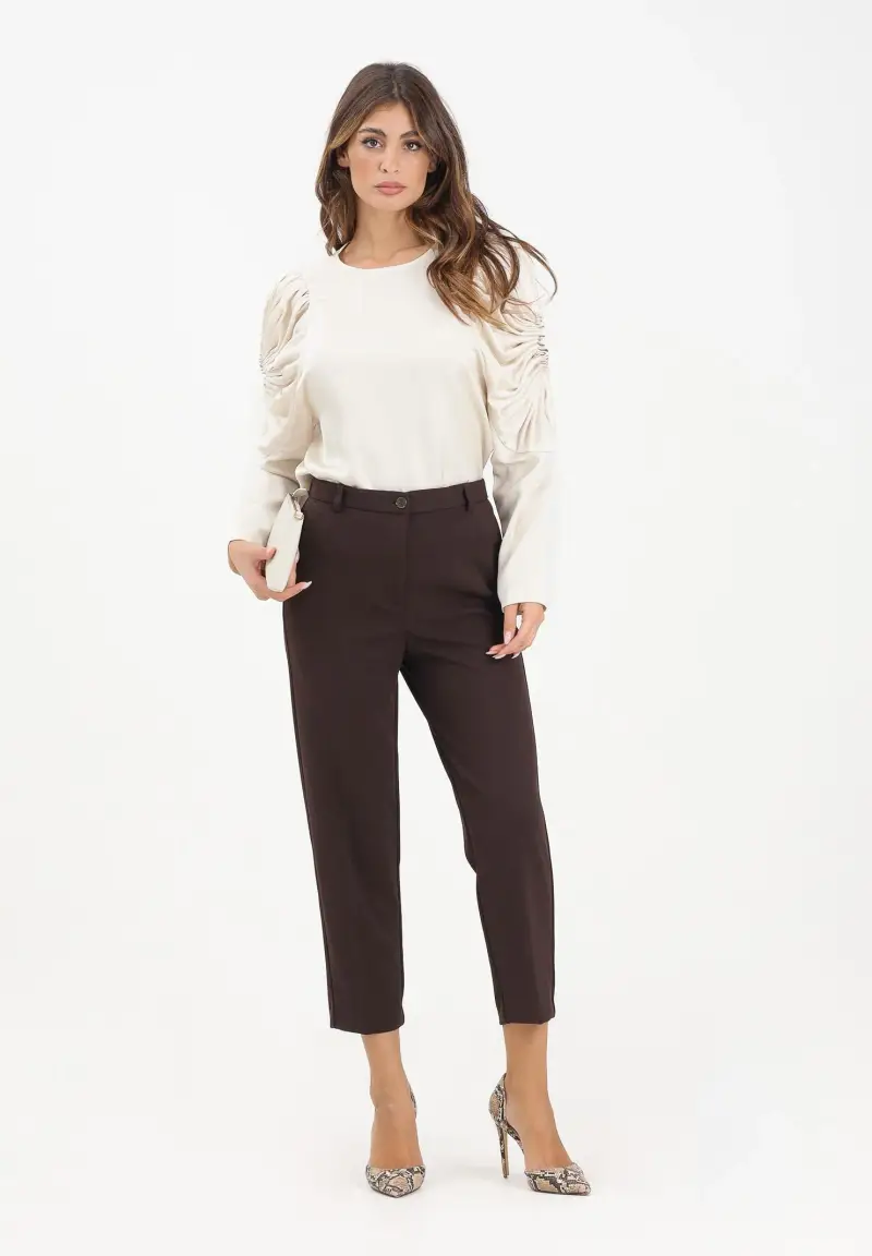 Pantalone elegante marrone da donna miniatura 2