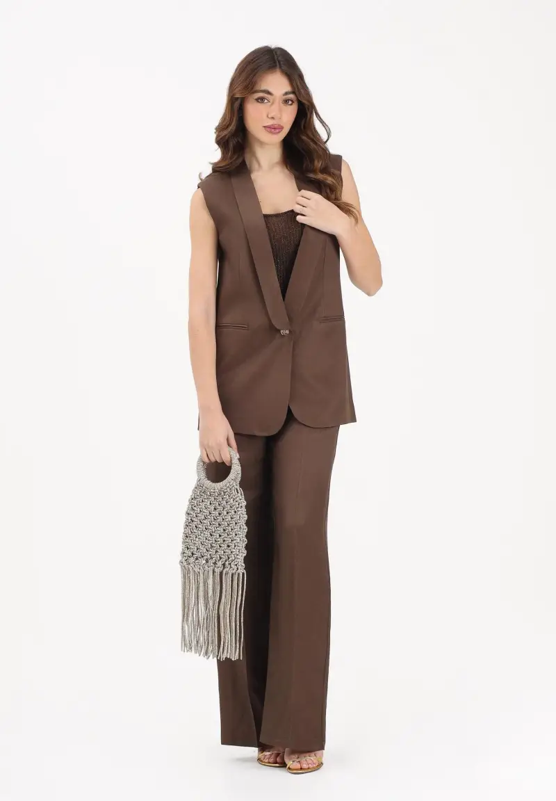 Pantalone elegante marrone da donna miniatura 2