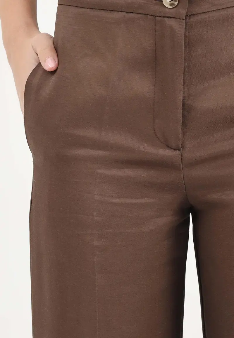 Pantalone elegante marrone da donna miniatura 3