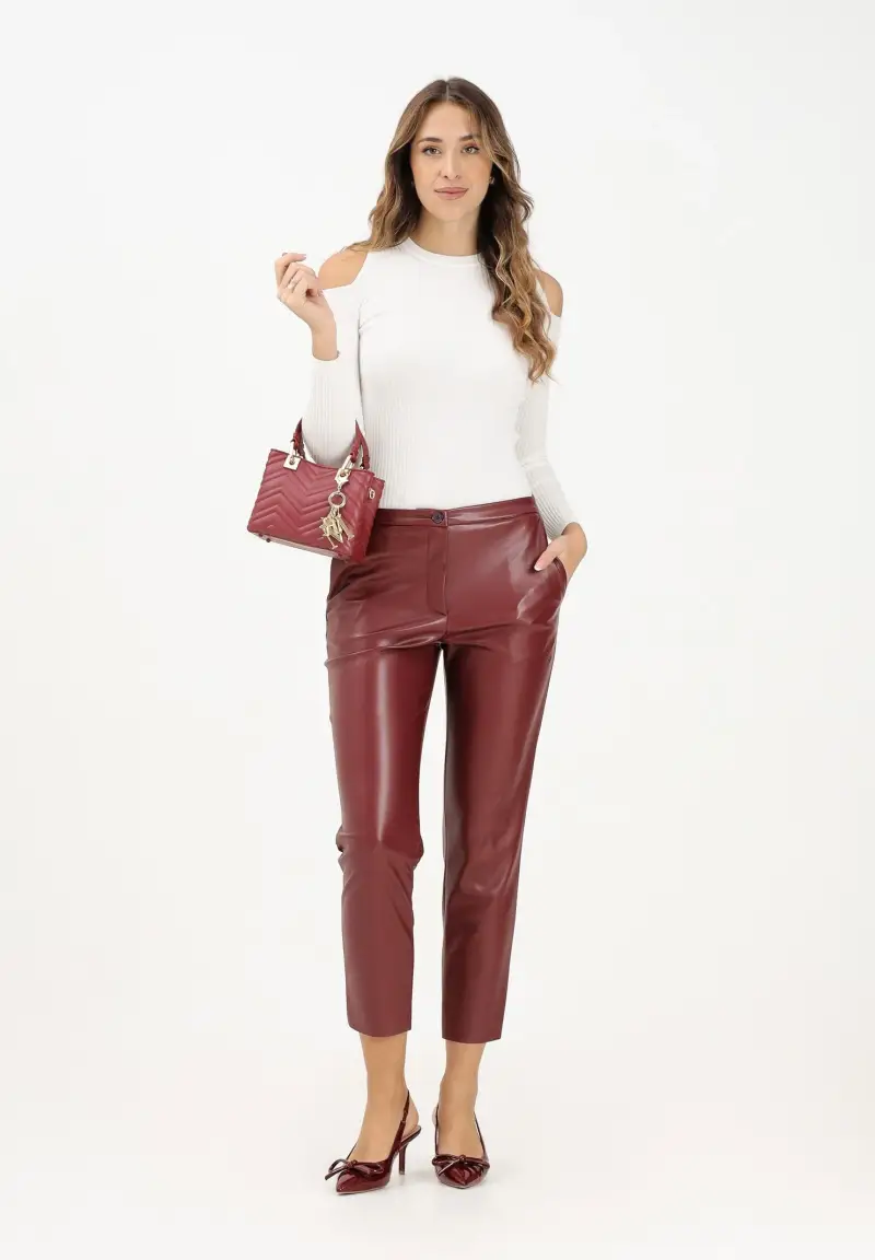 Pantalone in ecopelle bordeaux da donna miniatura 2