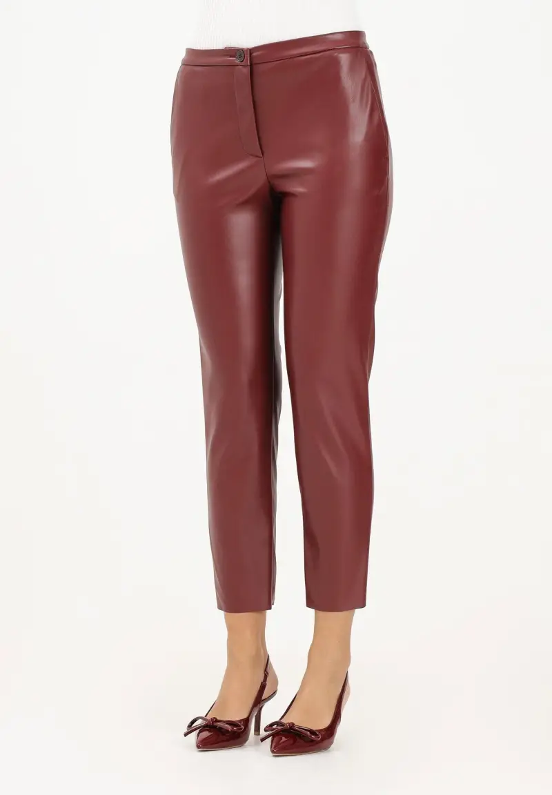Pantalone in ecopelle bordeaux da donna